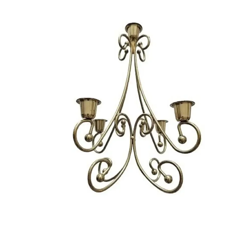Vintage Home Interiors MCM Brass Plated Candle Holder Candelabra Centerpiece